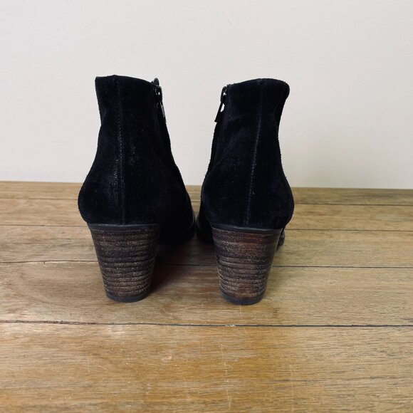 Paul Green Delgado Size 7.5 Booties Black Suede Side Zippers Stacked Heels - Picture 3 of 11